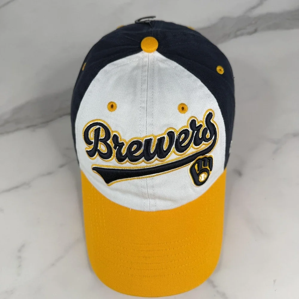 Milwaukee Brewers Hat Cap Strap‎ Back Kids Navy Yellow MLB Baseball Two Tone 47